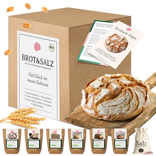 Brot und Salz zum Einzug - Geschenkbox mit 6 Bio Brotbackmischungen und Salz - Geschenk Umzug Richtfest originelles Einzugsgeschenk - Bake with Love von Bake with Love