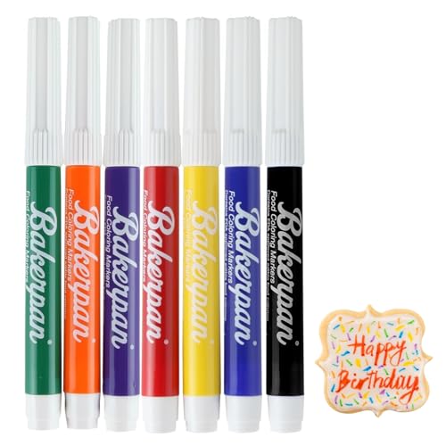 Bakerpan Lebensmittelmarker, essbare Marker mit Standardspitze für Keksdekoration, essbare farbige Tintenstifte – Set mit 7 Stück Bakerpan Lebensmittelmarker, essbare Marker mit Standardspitze für Keksdekoration, essbare farbige Tintenstifte – Set mit 7 Stück von Bakerpan