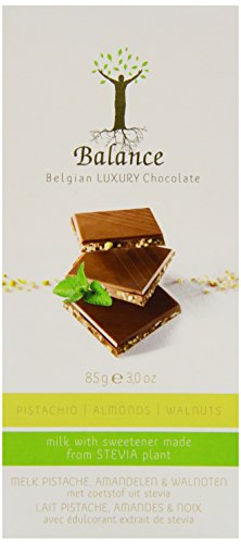 Balance Stevia Milchschokolade Pistazie, Mandel und Walnuß-Riegel 85 g, 3er Pack (3 x 85 g) von Balance