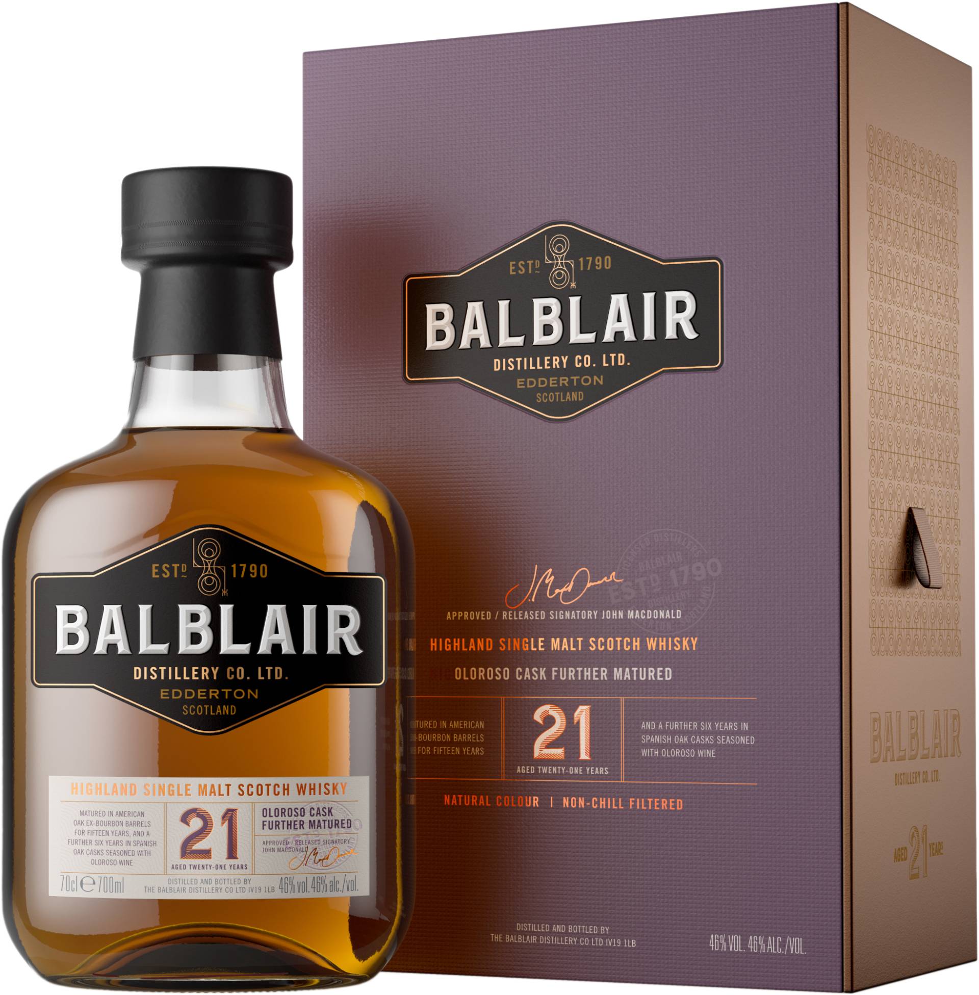 Balblair 21 Years Old Single Malt Scotch Whisky in Geschenkverpackung von Balblair