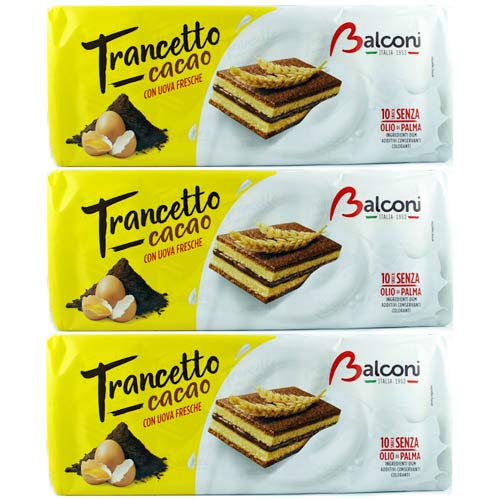 3x Balconi Trancetto Cacao 'Bisquitkuchen mit Kakaocremefüllung', 280 g von Balconi