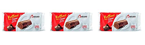 3x Balconi Rollino Cacao Mini Kuchen mit Schokoladencreme mit Schokolade überzogen (6x37g) 222g von Balconi