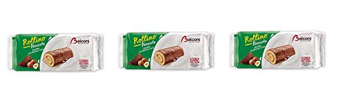 3x Balconi Rollino Nocciola Mini Kuchen mit Haselnusscreme mit Schokolade überzogen (6x37g) 222g von Balconi