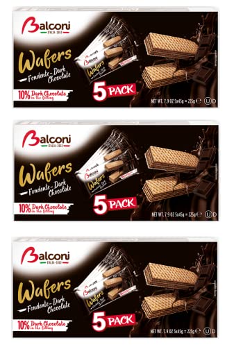 3x Balconi Wafers Fondente Waffeln mit Dunkler Schokolade Gefüllte Multipack ( 5 x 45g ) 225g von Balconi