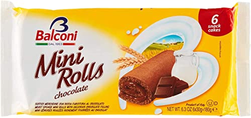 Balconi Mini Rolls Cioccolato Mini Kuchen mit Schokoladencreme (6 x 30g) 180g von Balconi