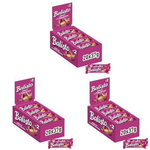 Balisto Schokoriegel Großpackung | Joghurt-Beeren-Mix, lila | 20 Riegel in einer Box (20 x 37 g) (Packung mit 3) von Balisto