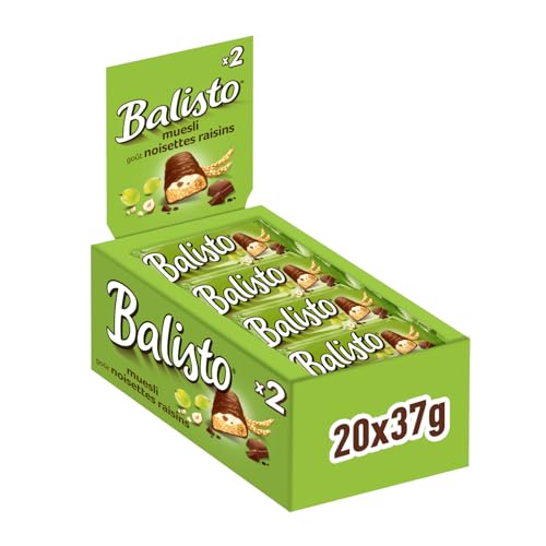 Balisto Schokoladen Großpackung, Müsli-Mix, Getreide Schokoriegel mit Rosinen und Haselnussgeschmack, 20 x 37g, Schokolade, Müsliriegel, Schoko Großpackung (740g) von Balisto