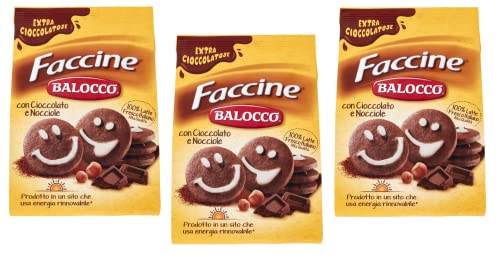 3x Balocco Faccine Biscotti con cioccolato e nocciole Kekse mit Schokolade und Haselnüssen biscuits cookies 100% Italienische Kekse 700g von Balocco