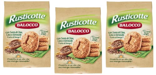 3x Balocco Rusticotte Biscotti Integrali ai 5 cereali Vollkornkekse mit 5 Müsli mit Chiasamen, Leinsamen und Sonnenblumenkernen biscuits cookies 100% Italienische Kekse 700g von Balocco