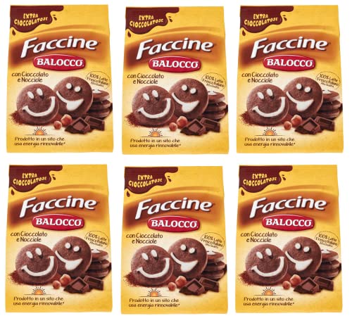 6x Balocco Faccine Biscotti con cioccolato e nocciole Kekse mit Schokolade und Haselnüssen biscuits cookies 100% Italienische Kekse 700g von Balocco