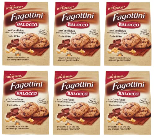 6x Balocco Fagottini Biscotti Integrali Vollkornkekse Kekse Biscuits mit Cornflakes Vollkorn Haferflocken und Schokoladenstückchen 700g von Balocco