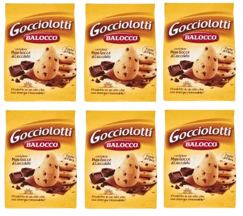 6x Balocco Gocciolotti Biscotti con gocce di cioccolato Kekse mit Schokoladenstückchen biscuits cookies 100% Italienische Kekse 350g von Balocco