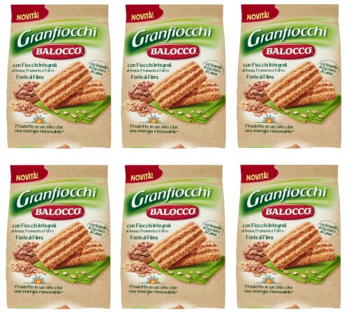 6x Balocco Granfiocchi Biscotti Integrali Vollkornkekse Kekse Biscuits mit Vollkorn Getreideflocken und mit braunen Zucker Körnern 700g von Balocco