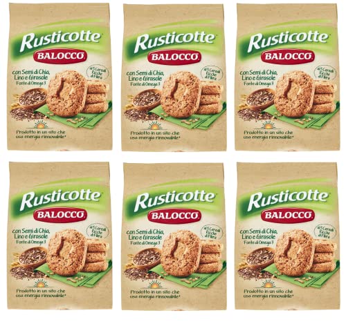 6x Balocco Rusticotte Biscotti Integrali ai 5 cereali Vollkornkekse mit 5 Müsli mit Chiasamen, Leinsamen und Sonnenblumenkernen biscuits cookies 100% Italienische Kekse 700g von Balocco