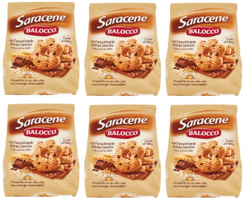 6x Balocco Saracene Biscotti con grano saraceno e gocce di cioccolato Kekse mit Buchweizen und Schokoladenstückchen biscuits cookies 100% Italienische Kekse 700g von Balocco