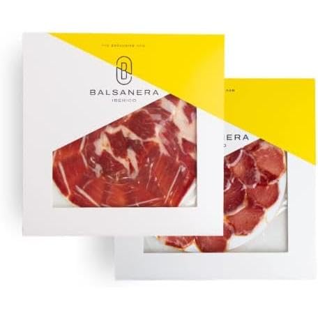 Balsanera Ibérico - Pack 2 x 80gr | 1 50% Iberischer Schinken - Jamón Cebo de Campo | 1 100% Iberischer Lendenstück | Handgeschnitten | Vakuumverpackt von Balsanera Ibérico