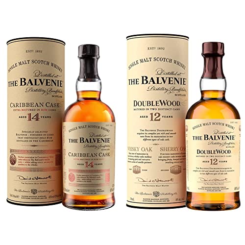 The Balvenie Doublewood 12 Jahre Single Malt Scotch Whisky, 700ml & The Balvenie Carribean Cask Single Malt Scotch Whisky 14 Jahre mit Geschenkverpackung (1 x 0,7 l) von Balvenie