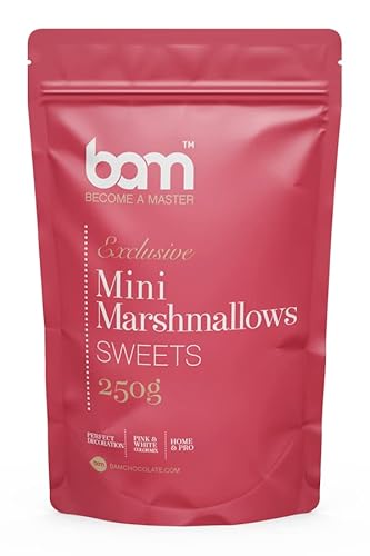 BAM Mini Marshmallows, Tortenstreusel, Ideal zum Dekorieren von Torten, 250 g (Rosa, Creme und Weiß) von BAM