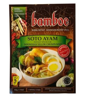 Bamboe Soto Ayam Gelbe Hühnersuppe Gewürze, 40 g, Bumu Soto Ayam für indonesische Hühnersuppe Dieses köstliche Instant Seaosning wird nur aus natürlichen Zutaten hergestellt Bamboe Soto Ayam Gelbe Hühnersuppe Gewürze, 40 g, Bumu Soto Ayam für indonesische Hühnersuppe Dieses köstliche Instant Seaosning wird nur aus natürlichen Zutaten hergestellt von Bamboe