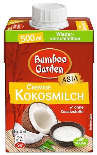 Bamboo Garden - Kokosmilch in wiederverschließbarem Tetrapack - cremige Kokosnussmilch zum Kochen und Backen, ideal für Currys, Desserts - 500 ml (Verpackungsdesign kann abweichen) von Bamboo Garden