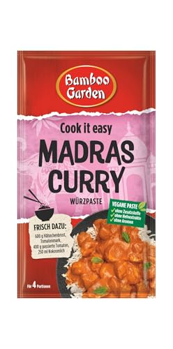 Bamboo Garden - Madras Curry Würzpaste | Zum Würzen von Madras Curry | Für 4 Portionen | Vegan, natürliche Zutaten | 45 g im Beutel Bamboo Garden - Madras Curry Würzpaste | Zum Würzen von Madras Curry | Für 4 Portionen | Vegan, natürliche Zutaten | 45 g im Beutel von Bamboo Garden