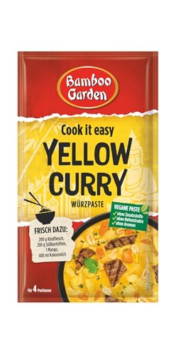 Bamboo Garden - Yellow Curry Würzpaste | Zum Zubereiten von gelbem Thai Curry | Für 4 Portionen | Vegan, natürliche Zutaten | 45 g im Beutel Bamboo Garden - Yellow Curry Würzpaste | Zum Zubereiten von gelbem Thai Curry | Für 4 Portionen | Vegan, natürliche Zutaten | 45 g im Beutel von Bamboo Garden