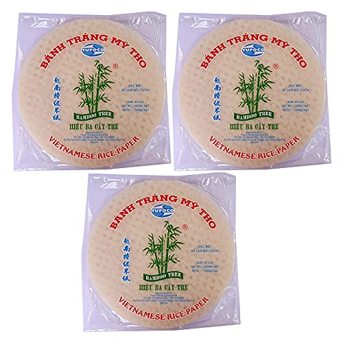 Runde vietnamesische Reispapierrolle, 22 cm, 340 g, Sommerrolle, Goi Cuon Banh Trang Fresh Spring Rolle, 3 Stück von Bamboo Tree