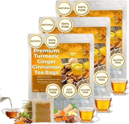 Natural Turmeric Ginger Cinnamon Tea Bags Organic,Premium Hand-made Blend of Turmeric,Cinnamon and Ginger, TURMERIC Ginger Herbal Tea, No Additives & Caffeine Free (3pcs) von Bamideo