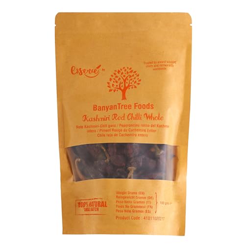 BanyanTree Foods Kashmiri Chilis Ganze 100g - Feinschmecker milde Chilis zur Herstellung von Chilipaste. von BanyanTree Foods