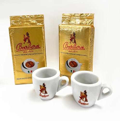 Caffè Barbera - 2 Beutel gemahlener Barbera Maghetto-Kaffee (250grX2) + 2 Markentassen von Barbera