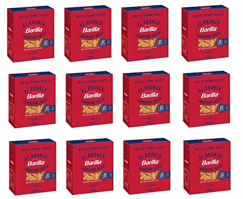 12x Barilla Mezze Penne Rigate al Bronzo Bronze Gezogene Pasta 400g Rohe Verarbeitungsmethode von Barilla