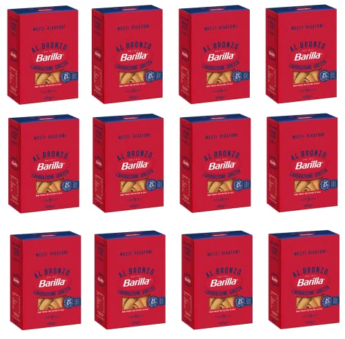 12x Barilla Mezzi Rigatoni al Bronzo Bronze Gezogene Pasta 400g Rohe Verarbeitungsmethode von Barilla