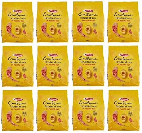 12x Emiliane Barilla Pasta all'Uovo Ripiena Tortellini con Prosciutto Crudo Gefüllte Eiernudeln mit Rohschinken Nudeln 500g Packung von Barilla