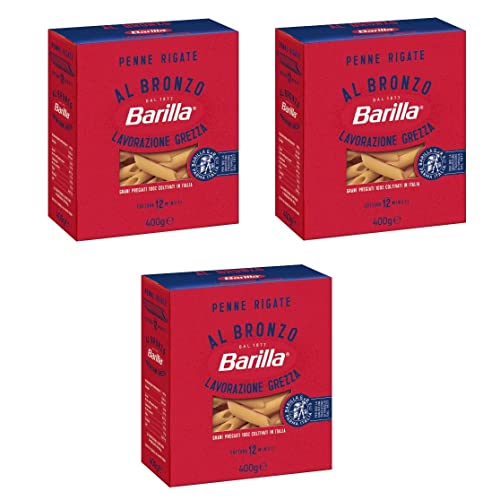 3x Barilla Penne Rigate al Bronzo Bronze Gezogene Pasta 400g Rohe Verarbeitungsmethode von Barilla