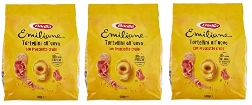 3x Emiliane Barilla Pasta all'Uovo Ripiena Tortellini con Prosciutto Crudo Gefüllte Eiernudeln mit Rohschinken Nudeln 500g Packung von Barilla