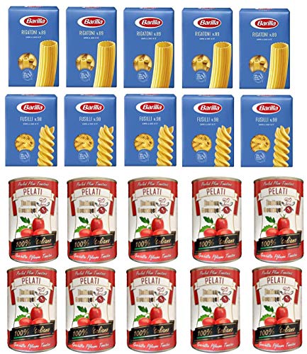 5x Pasta Barilla Rigatoni Nr. 89 Nudeln 500 g pack + 5x Barilla Fusilli Nr. 98 + Italian Gourmet 100% italienische geschälte Tomaten dosen 10x 400g von Barilla