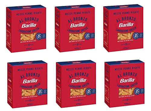 6x Barilla Mezze Penne Rigate al Bronzo Bronze Gezogene Pasta 400g Rohe Verarbeitungsmethode von Barilla