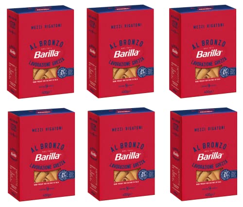 6x Barilla Mezzi Rigatoni al Bronzo Bronze Gezogene Pasta 400g Rohe Verarbeitungsmethode von Barilla