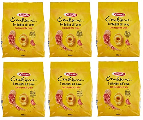 6x Emiliane Barilla Pasta all'Uovo Ripiena Tortellini con Prosciutto Crudo Gefüllte Eiernudeln mit Rohschinken Nudeln 500g Packung von Barilla