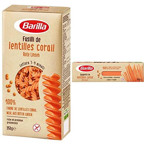 Barilla Fusilli Rote Linsen, 10er Pack (10 x 250 g) & Rote Linsen Spaghetti reich an Eiweiß, glutenfrei, 250g von Barilla