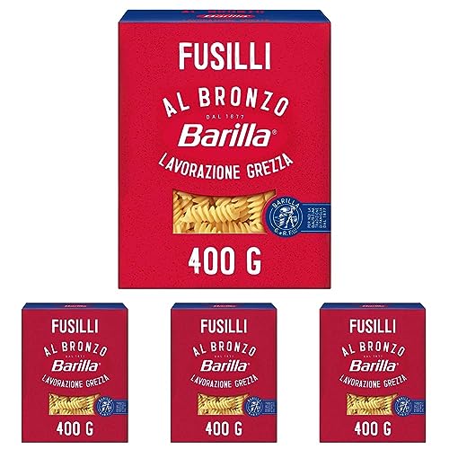 Barilla Pasta Al Bronzo Fusilli mit Bronze-Matrizen geformt, für intensive Rauheit, 100% hochwertiger Hartweizen, 400g (Packung mit 4) von Barilla