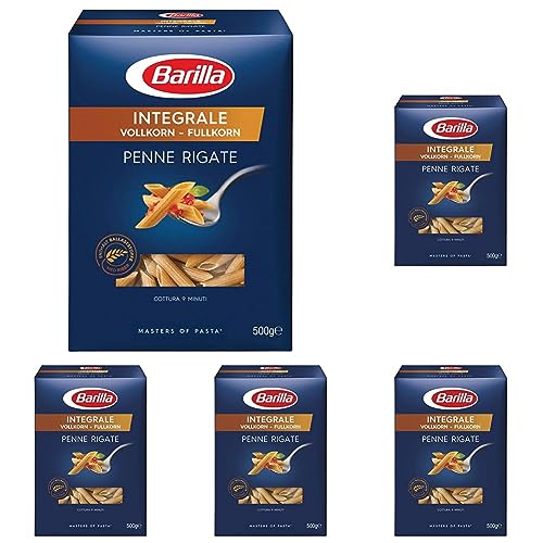 Barilla Pasta Integrale Penne Rigate – Vollkorn-Hartweizengrieß-Pasta mit natürlichen Ballaststoffen, 500g (Packung mit 5) von Barilla