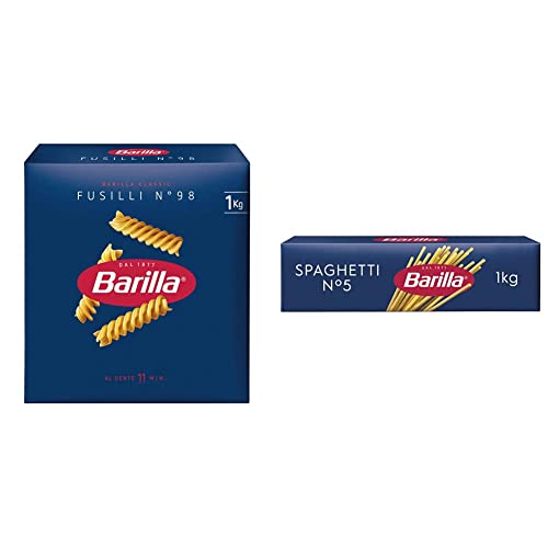 Barilla Pasta Klassische Fusilli n.98 aus hochwertigem Hartweizen immer al dente , 12er Pack, (12 x 1 kg) & Pasta Klassische Spaghetti n.5 aus hochwertigem Hartweizen immer al dente, (1 x 1 kg) von Barilla