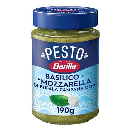 Barilla Pesto Basilico Mozzarella 190g I Glutenfreie Italienische Pasta-Sauce mit Basilikum und Mozzarella, Nudel-Sauce, grünes Pesto Barilla Pesto Basilico Mozzarella 190g I Glutenfreie Italienische Pasta-Sauce mit Basilikum und Mozzarella, Nudel-Sauce, grünes Pesto von Barilla