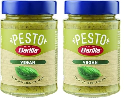Barilla Pesto Basilico Vegan 1x195g | Glutenfreie Italienische Pasta-Sauce mit Basilikum und Cashewnüssen, vegetarische Nudel-Soße, grünes Pesto (Packung mit 2) von Barilla