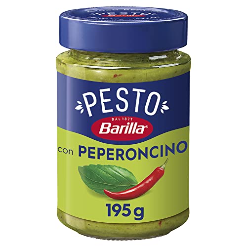 Barilla Pesto Basilico e Peperoncino 12x195g | Glutenfreie Italienische Pasta-Sauce mit Basilikum und Chilischoten, Nudel-Soße, grünes Pesto von Barilla