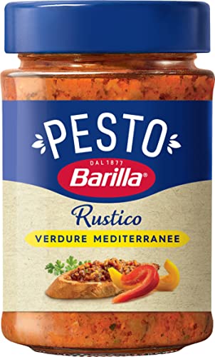 Barilla Pesto Rustico Mediterraneo 1 x 200g | Glutenfreie Italienische Pasta-Sauce mit Zucchini, Paprika und Tomaten, vegane / vegetarische Nudel-Soße, rotes Pesto von Barilla