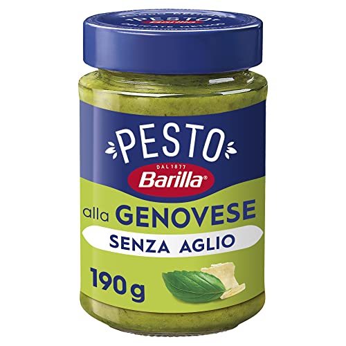 Barilla Pesto alla Genovese ohne Knoblauch 1x190g | Glutenfreie Italienische Pasta-Sauce mit 100% italienischem Basilikum und Parmigiano Reggiano, ohne Knoblauch, Nudel-Soße, grünes Pesto Verde Barilla Pesto alla Genovese ohne Knoblauch 1x190g | Glutenfreie Italienische Pasta-Sauce mit 100% italienischem Basilikum und Parmigiano Reggiano, ohne Knoblauch, Nudel-Soße, grünes Pesto Verde von Barilla