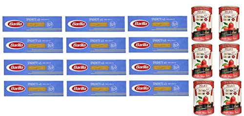 Barilla - Spaghetti n.5 12er Pack (12x500g) + Italian Gourmet 100% italienische geschälte Tomaten dosen 6x 400g von Barilla