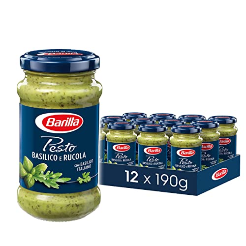 Barilla Pesto Basilico e Rucola 12x190g | Glutenfreie Italienische Pasta-Sauce mit Basilikum und Rucola, Nudel-Soße, grünes Pesto von Barilla
